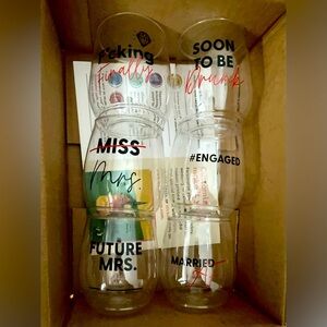 Set of 6 Funny Bridal Themed Stemless Plastic Wine Glasses